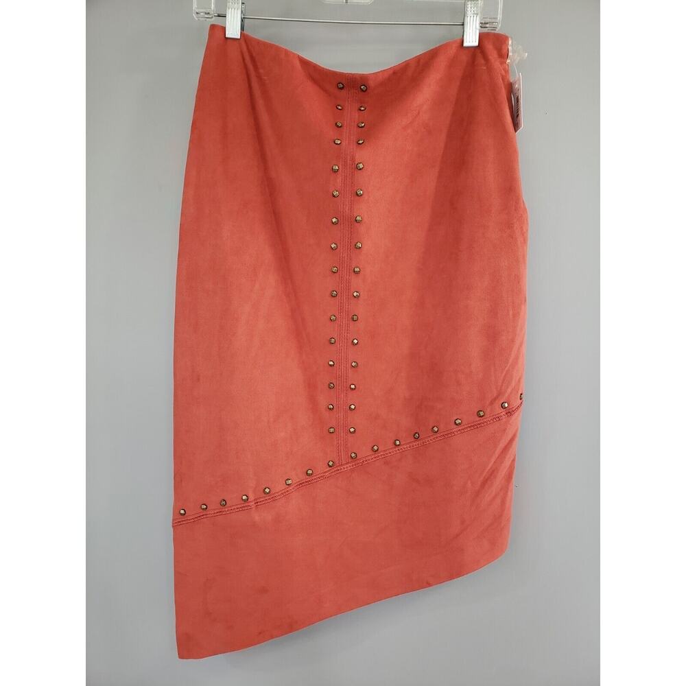 NEW‎ Bisou Bisou 6 Orange Sienna Studded Asymmetrical Pencil Skirt y2k boho
